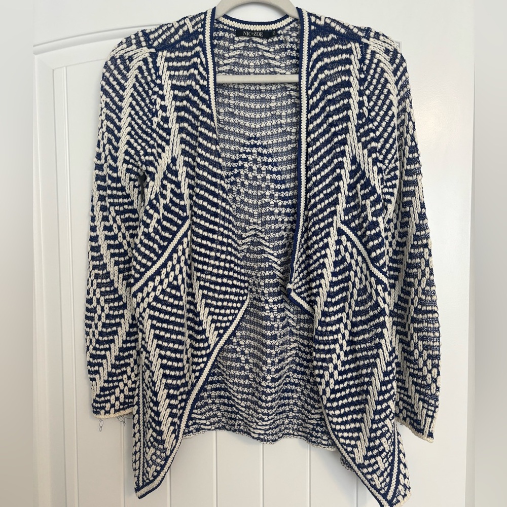 NIC & ZOE Blue and White Lightweight Cardigan